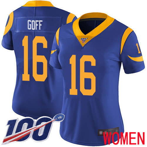 Los Angeles Rams Limited Royal Blue Women Jared Goff Alternate Jersey NFL Football #16 100th Season Vapor Untouchable